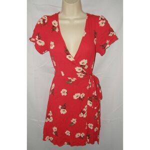 BALTIC BORN Bright Red Floral Sz Small Casual Wear Wraparound Mini Dress